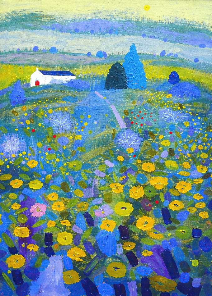 Impressionistic Field with House and Trees