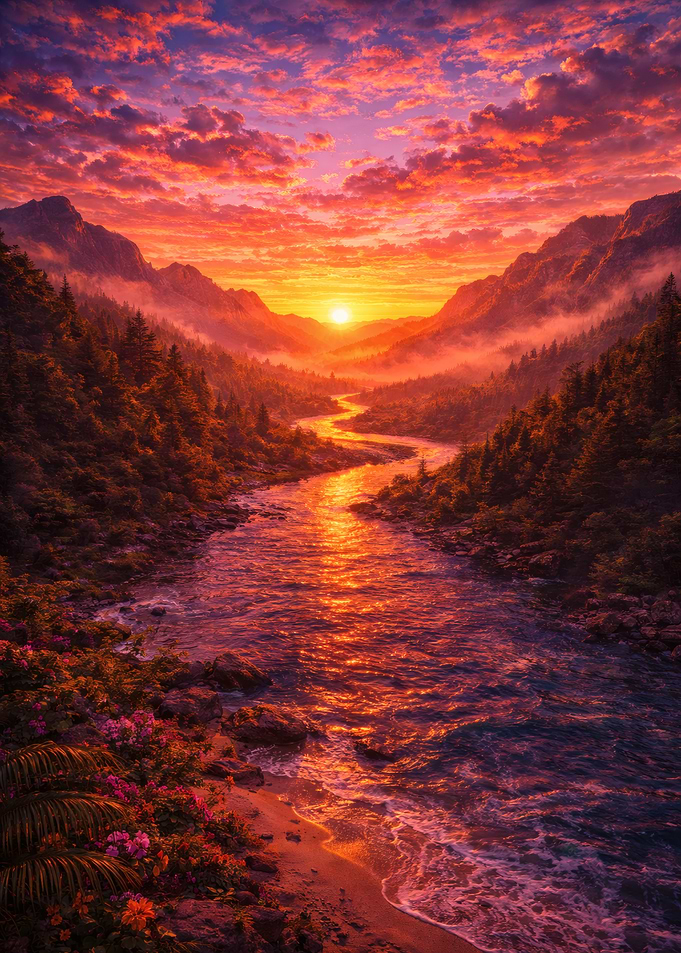 Golden River Valley Sunset