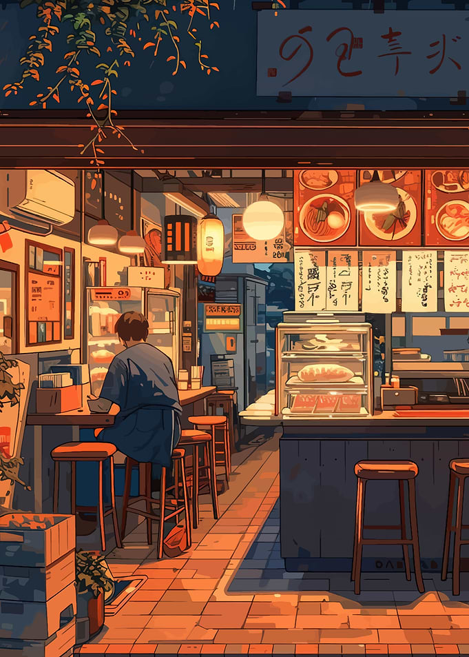 Cozy Japanese Ramen Shop Scene
