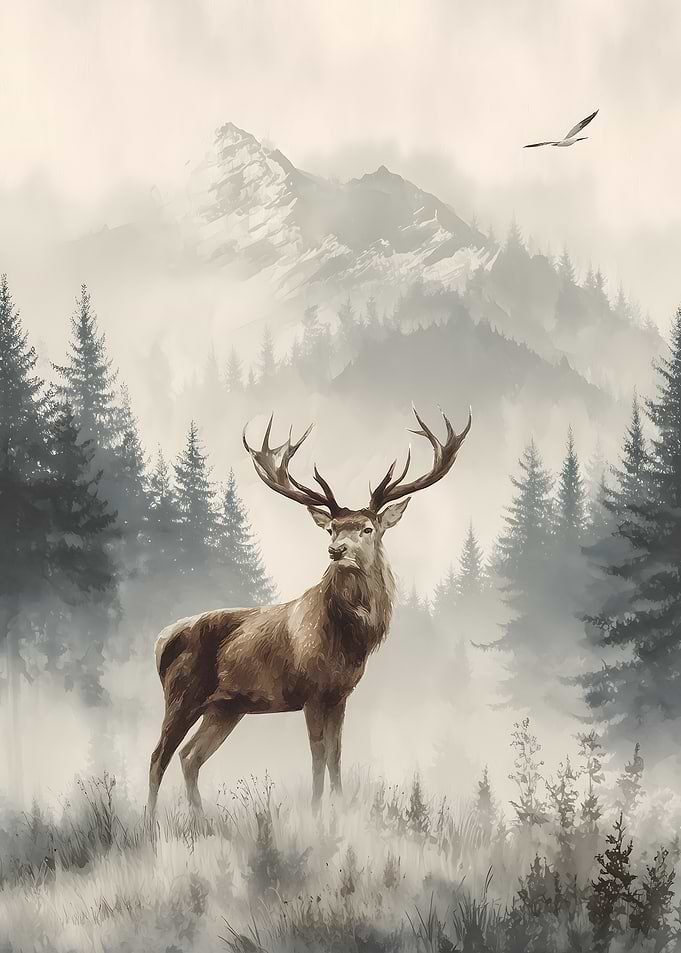 Majestic Stag in Misty Mountains