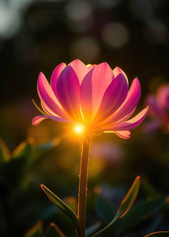 Lotus Flower Illuminated by Sunset