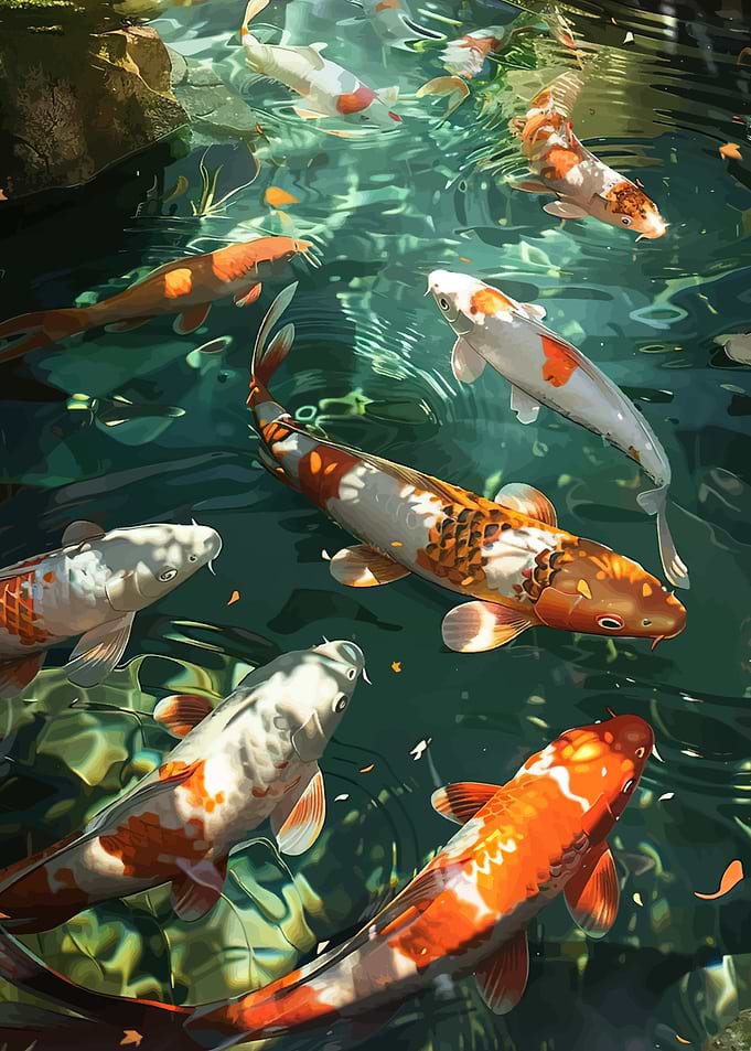 Koi fish swimming in a pond