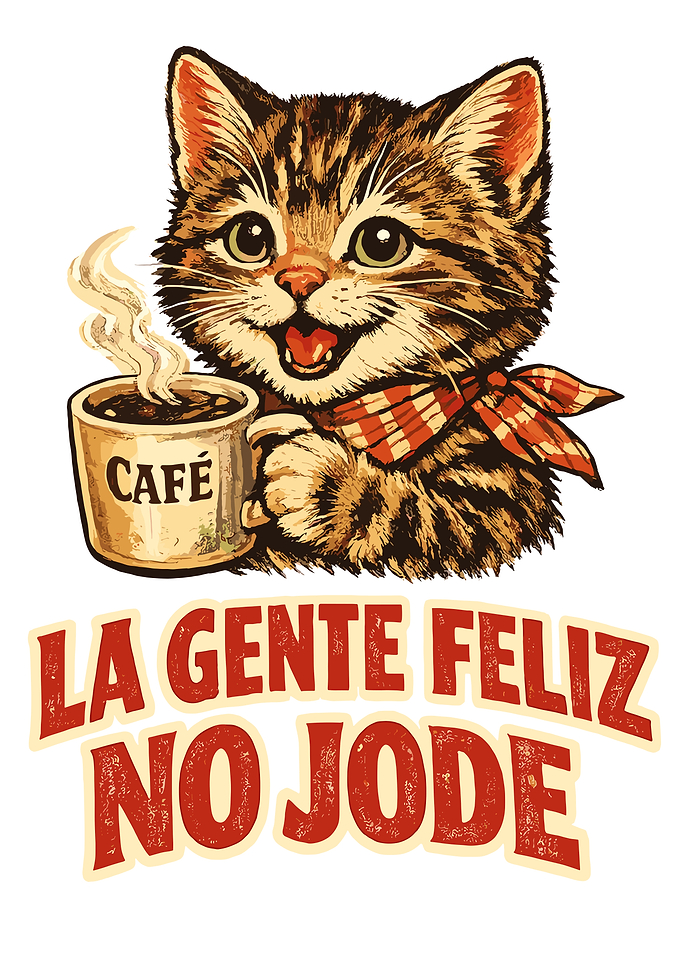 Cat with Coffee and Text