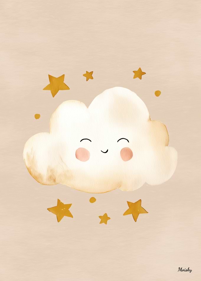 Cute Sleeping Cloud Nursery Wall Art Illustration