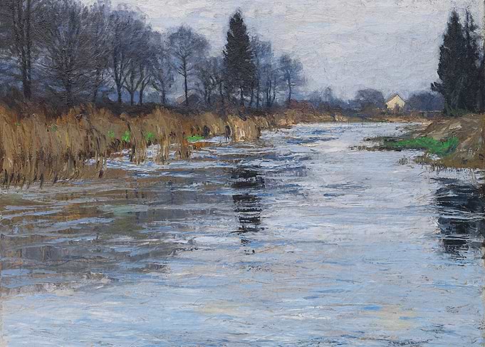 Winter River Landscape Painting