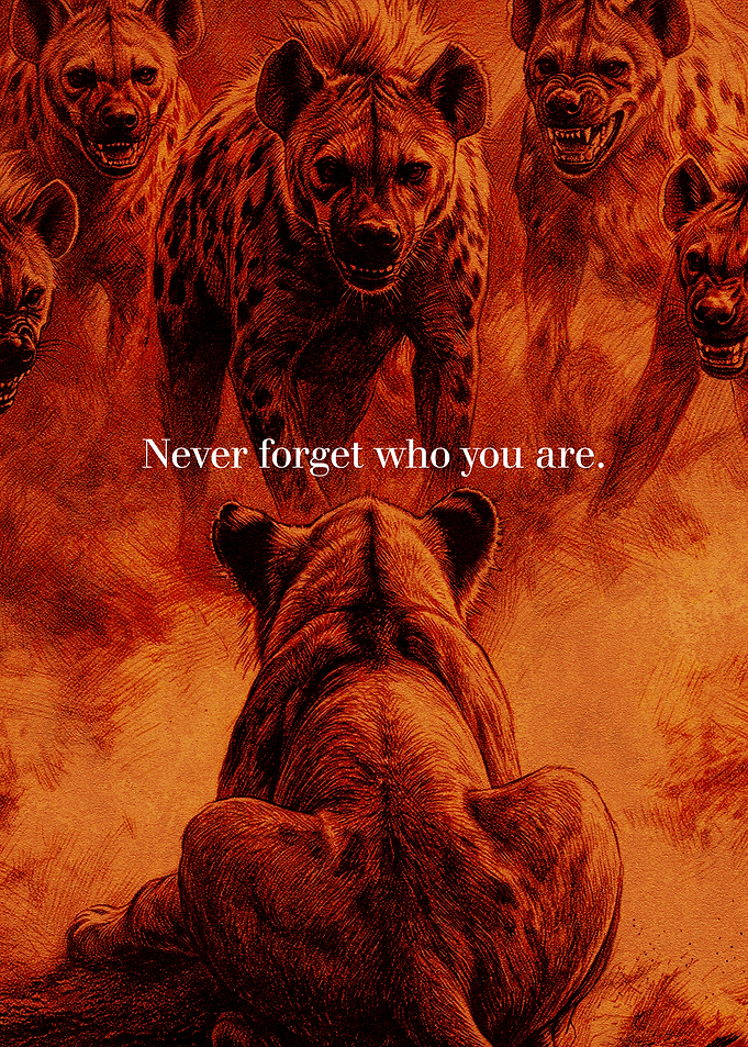 Inspirational Lion Poster – “Never Forget Who You Are” Motivational Wall Art