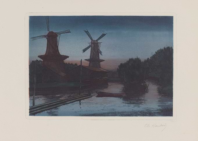 Windmills by the Water at Dusk