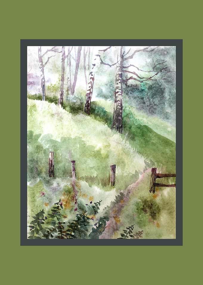 Watercolor Painting of a Forest Path