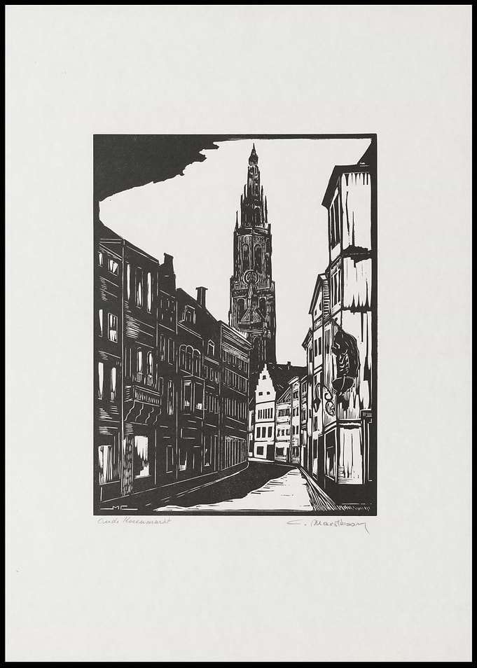 City Street with Cathedral Tower