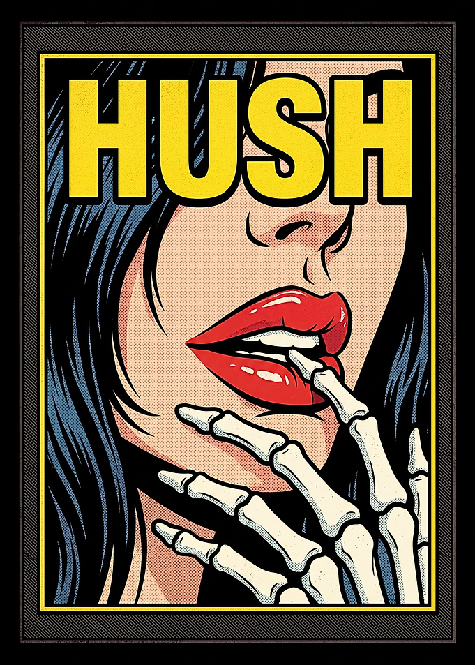 Hush Skeleton Hand Pop Art