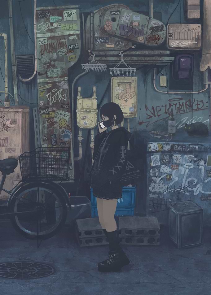 Girl on phone in urban alley