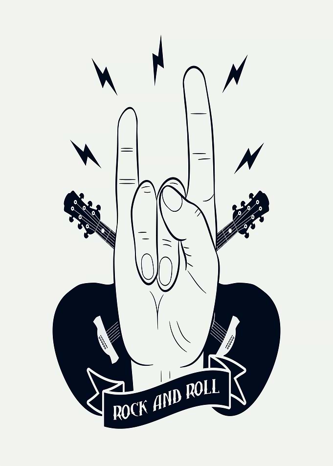 Rock and Roll Hand Gesture with Guitars