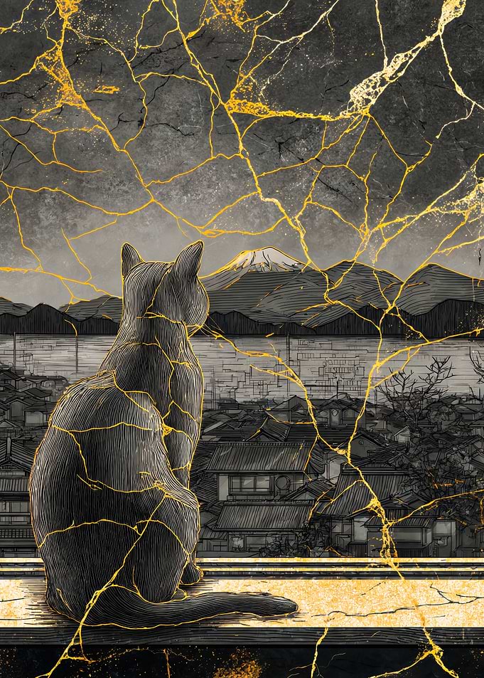 Cat At Mount Fuji Kintsugi