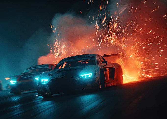 Race Cars with Sparks and Smoke