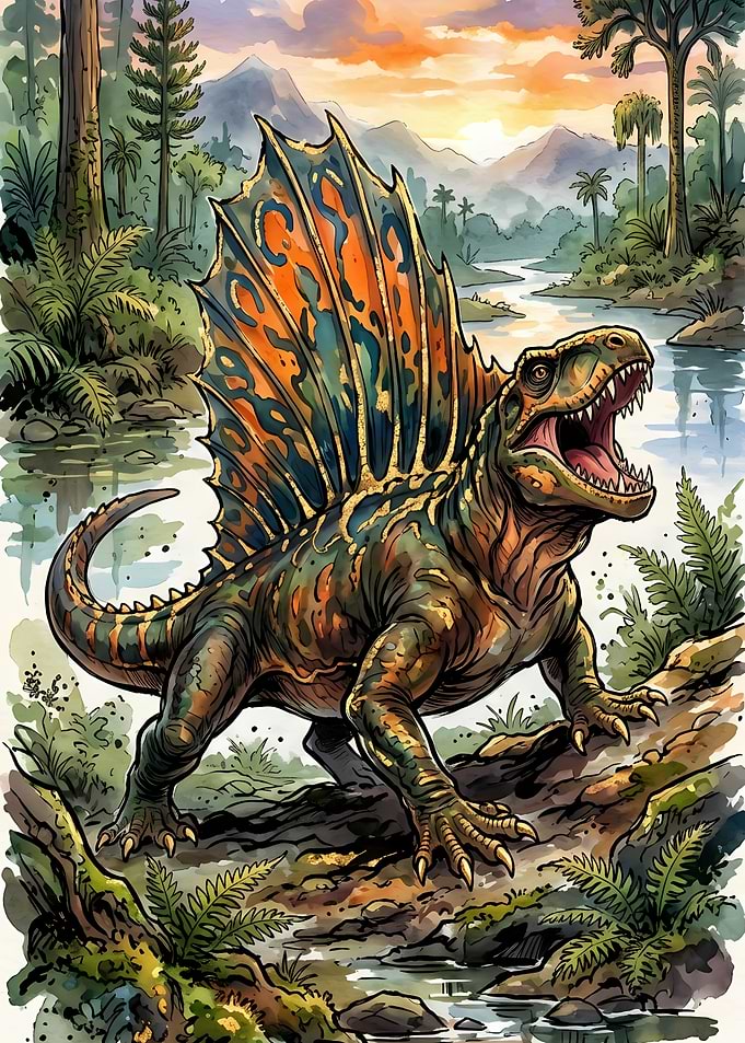 Dinosaur in a prehistoric landscape