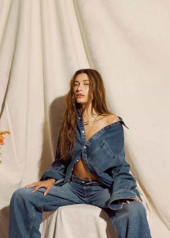 Hailey Bieber in Denim Outfit