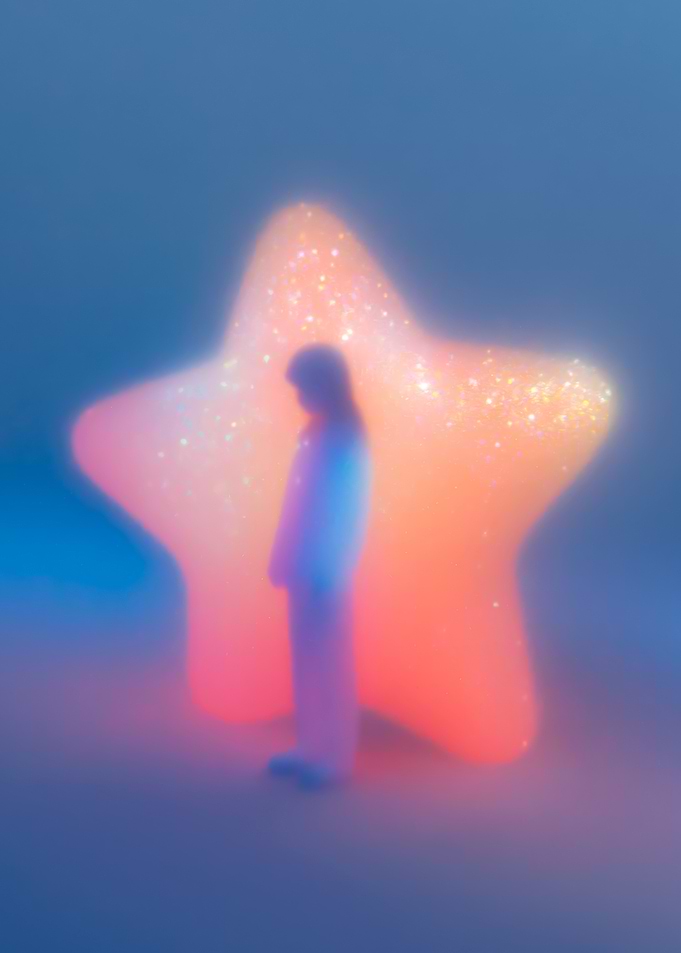 Silhouette of a person in front of a glowing star