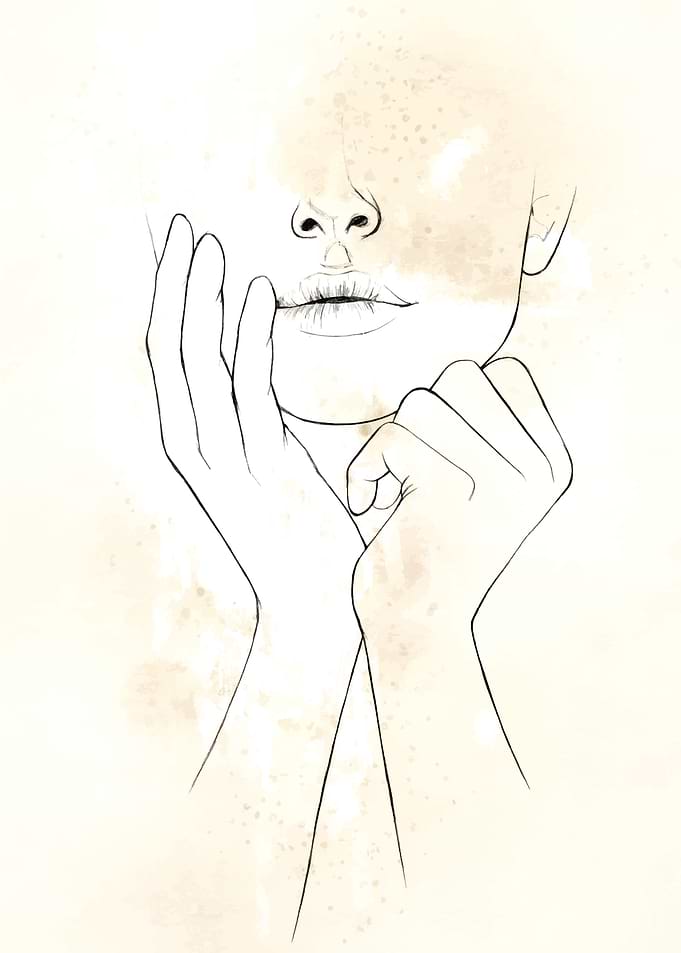 Minimalist Line Art of Face and Hands