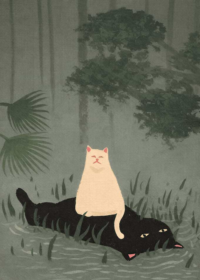 Cats in a Misty Forest