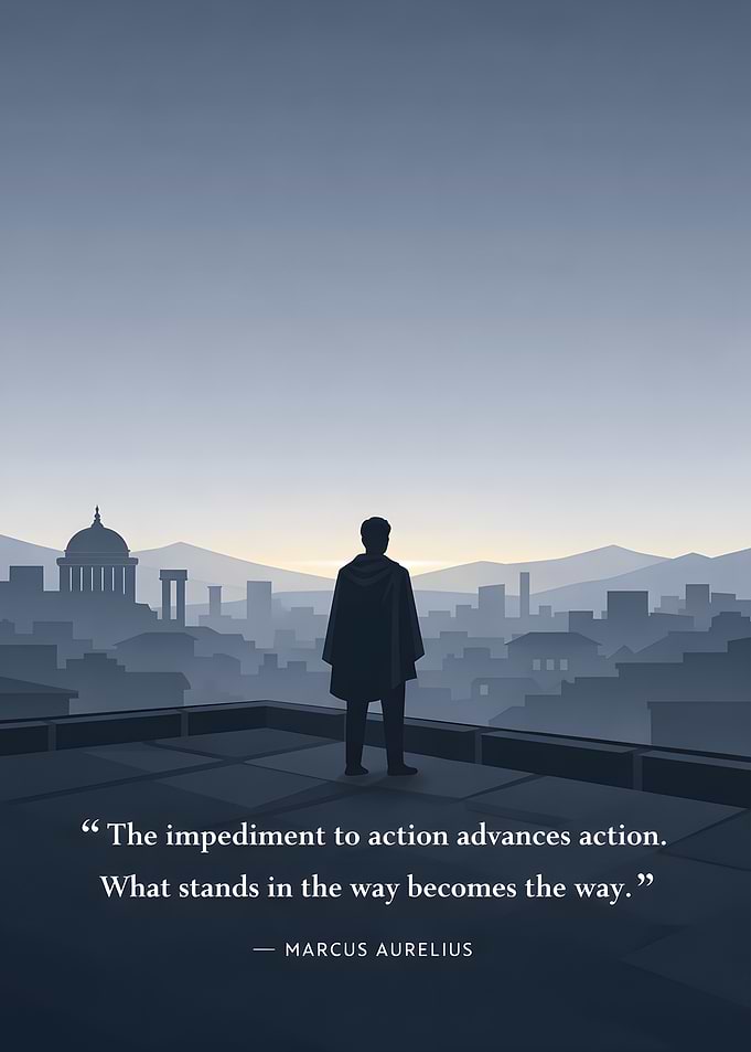 Marcus Aurelius quote on a cityscape