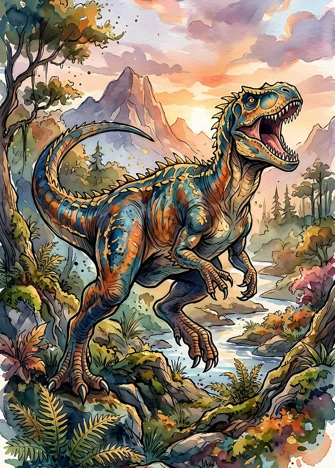Dinosaur in a prehistoric landscape