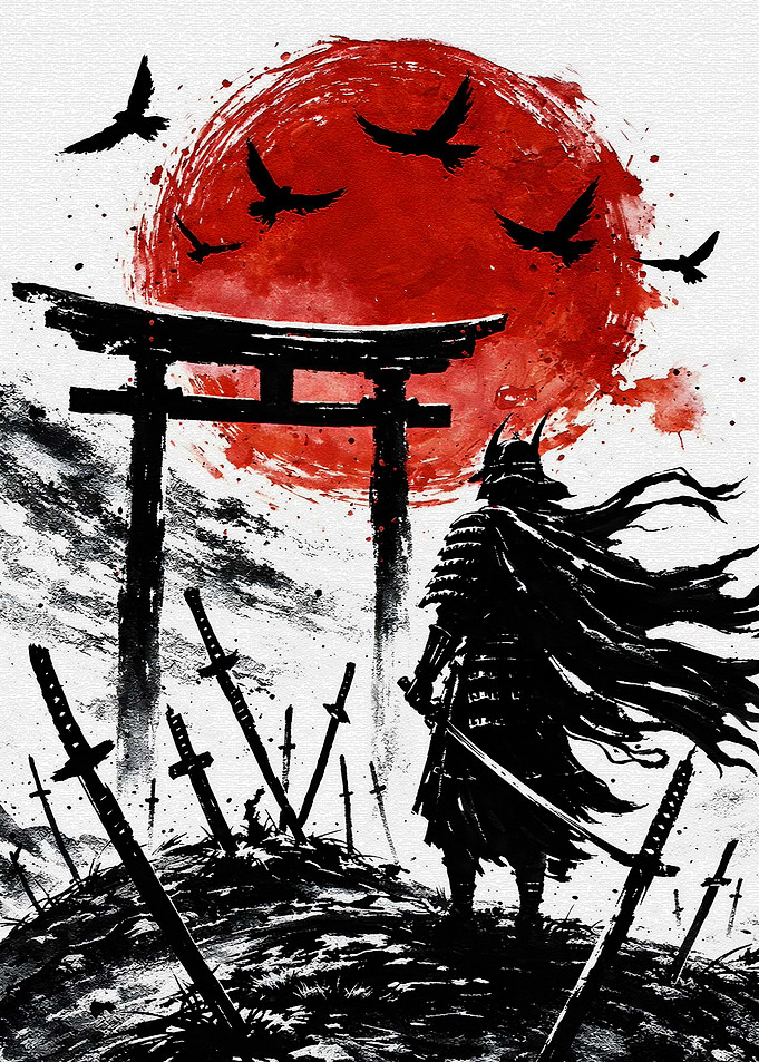 Samurai Warrior Under a Red Sun