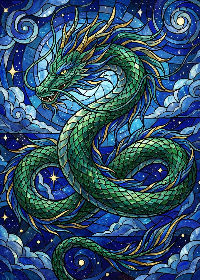 Stained Glass Dragon in Starry Sky