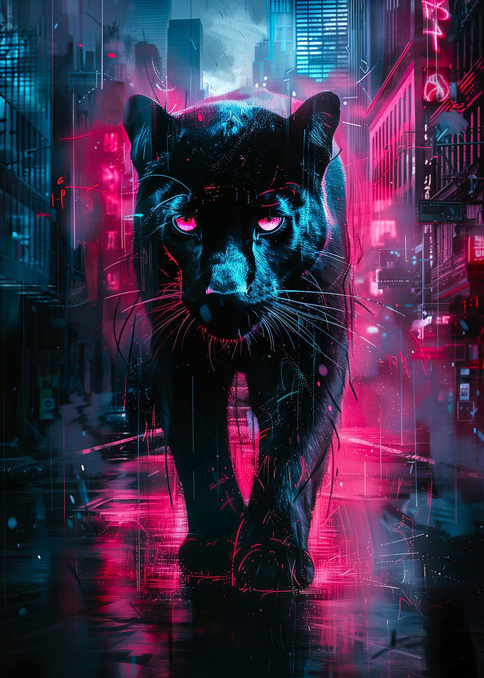 Cyberpunk Panther in Neon City