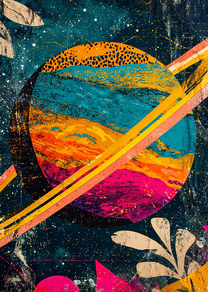 Abstract Saturn Planet Collage Art