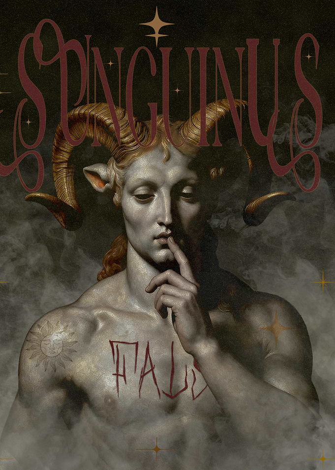 Mythological Figure with Horns and Tattoos