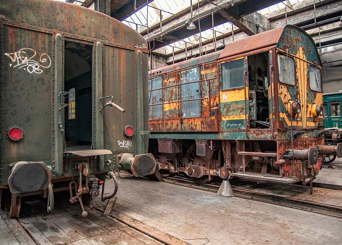 Abandoned Rusty Trains in a Depot