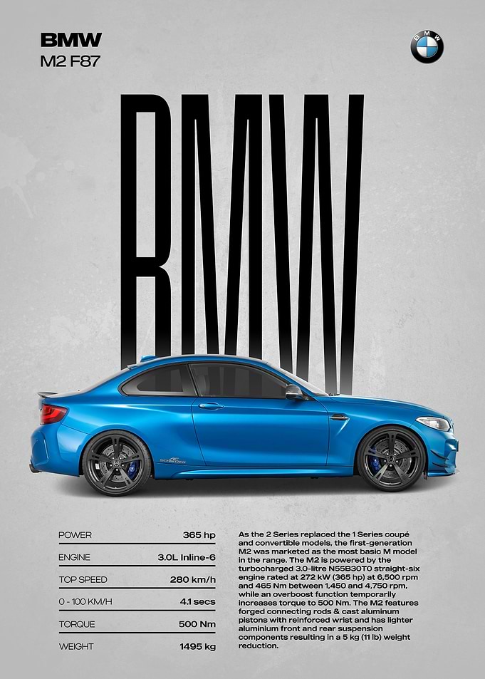 BMW M2 F87 Car Poster