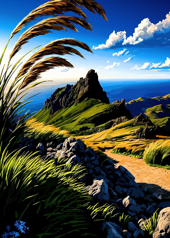Mountain Landscape with Tall Grass