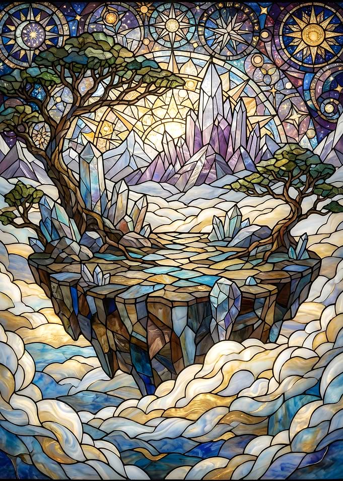 Fantasy Crystal Landscape Stained Glass