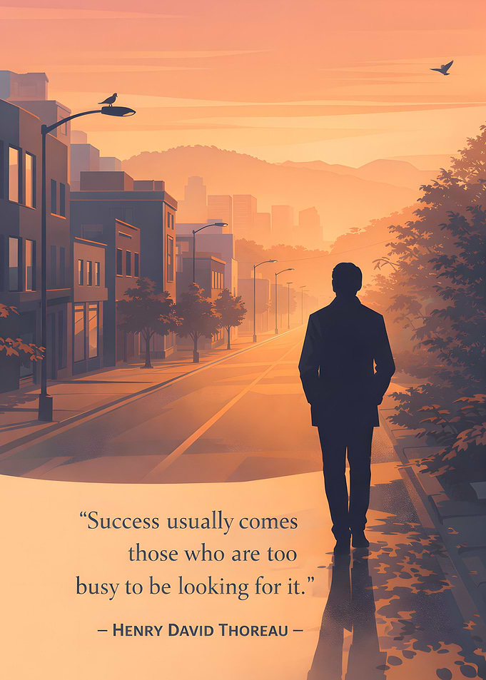 Man walking in city at sunset