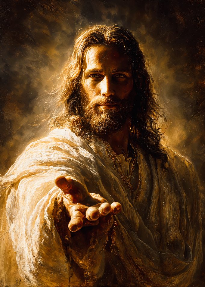 Jesus Christ Reaching Hand Painting