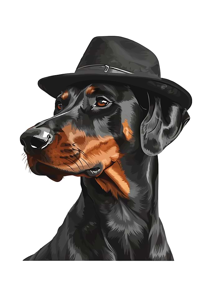 Doberman Wearing a Fedora Hat