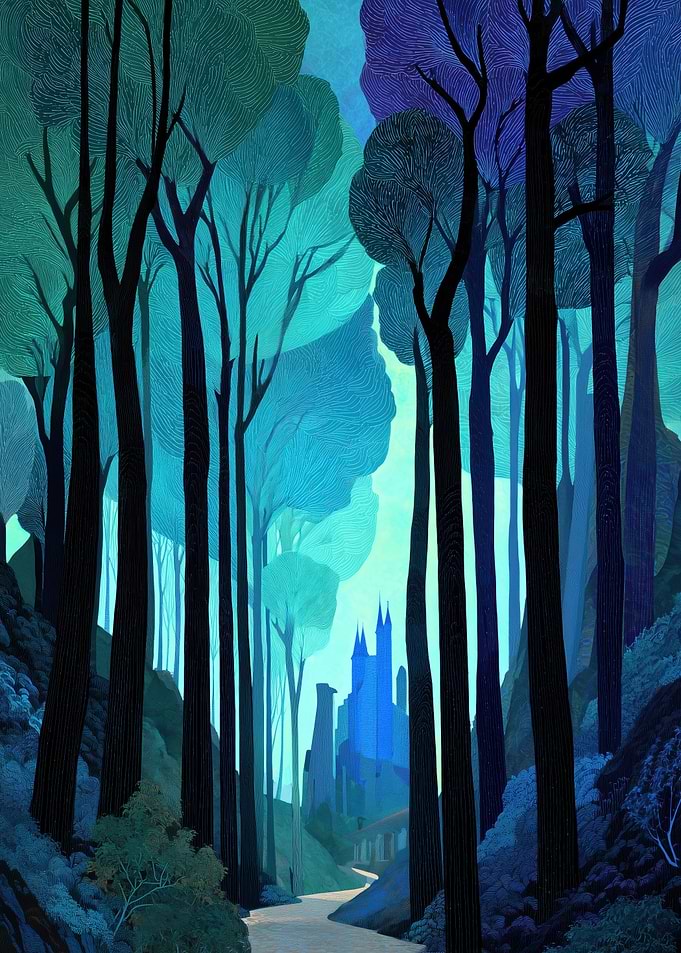 Enchanted Forest with Distant Castle