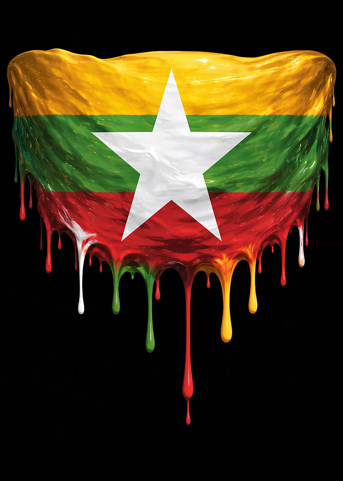 Myanmar Flag Colorful Dripping