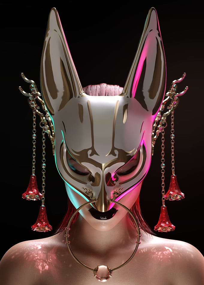 Jeweled Kitsune Fox Mask