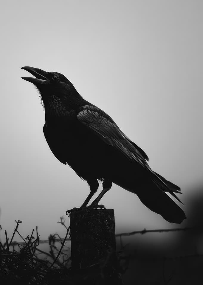 Silhouette of a Raven on a Post