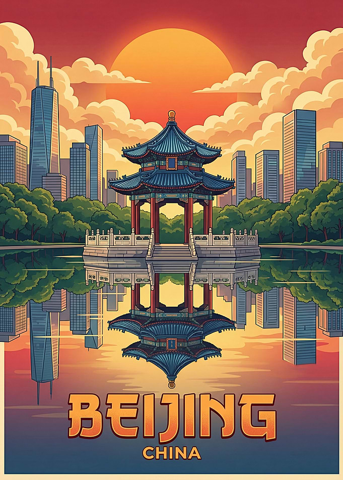 Beijing Cityscape with Traditional Pavilion