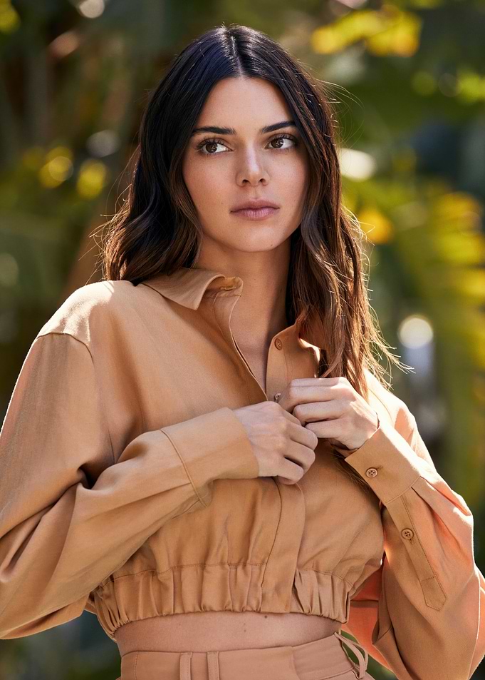 Kendall Jenner in a tan outfit