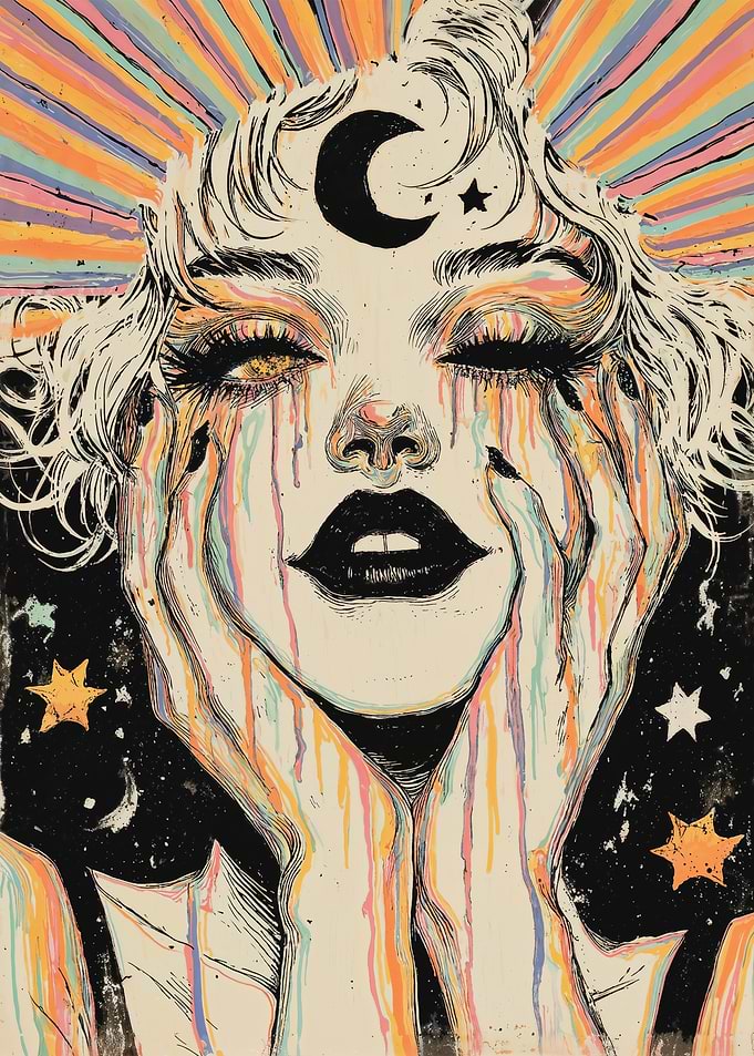 Psychedelic Woman Crying Rainbow Tears
