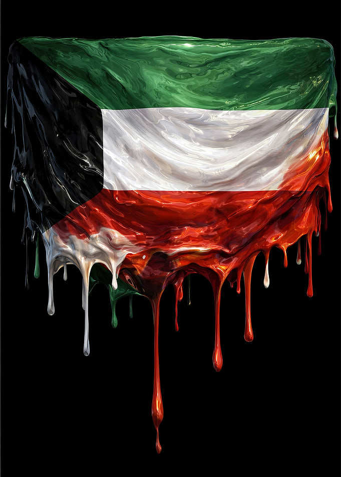 Kuwait Flag Colorful Dripping
