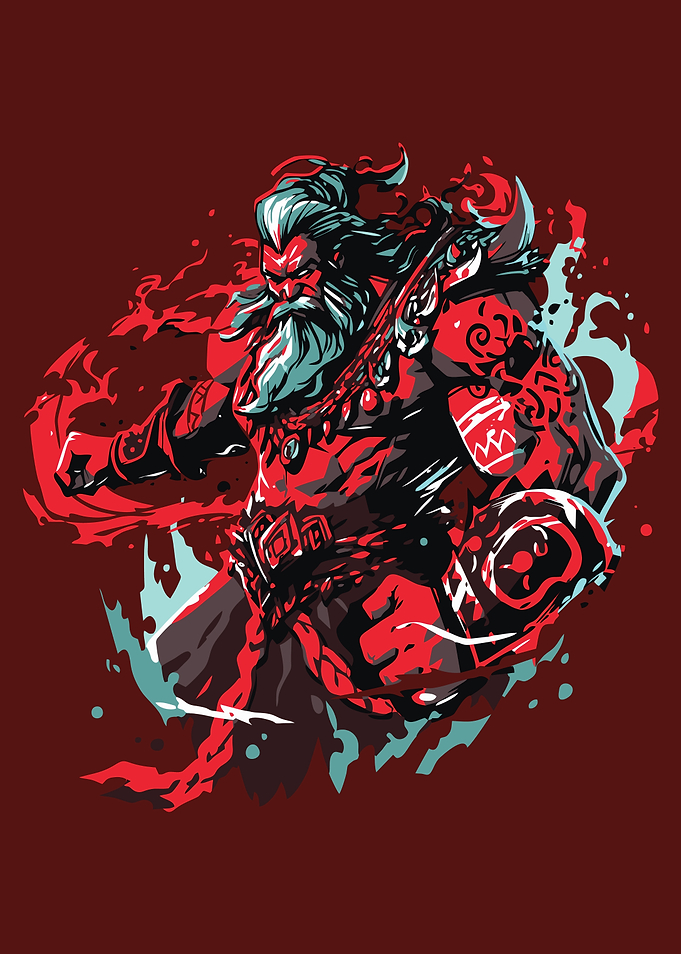 Warrior with Shield and Fiery Aura