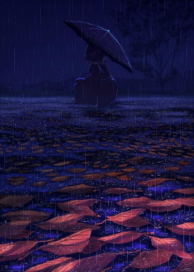 Girl with Umbrella in Rain
