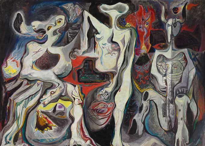 Surreal figures in a chaotic composition