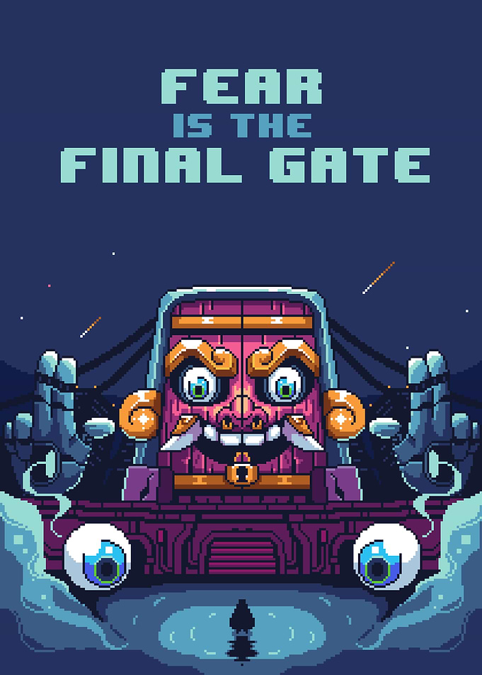 Fear Is the Final Gate – Man Facing a Monster Door