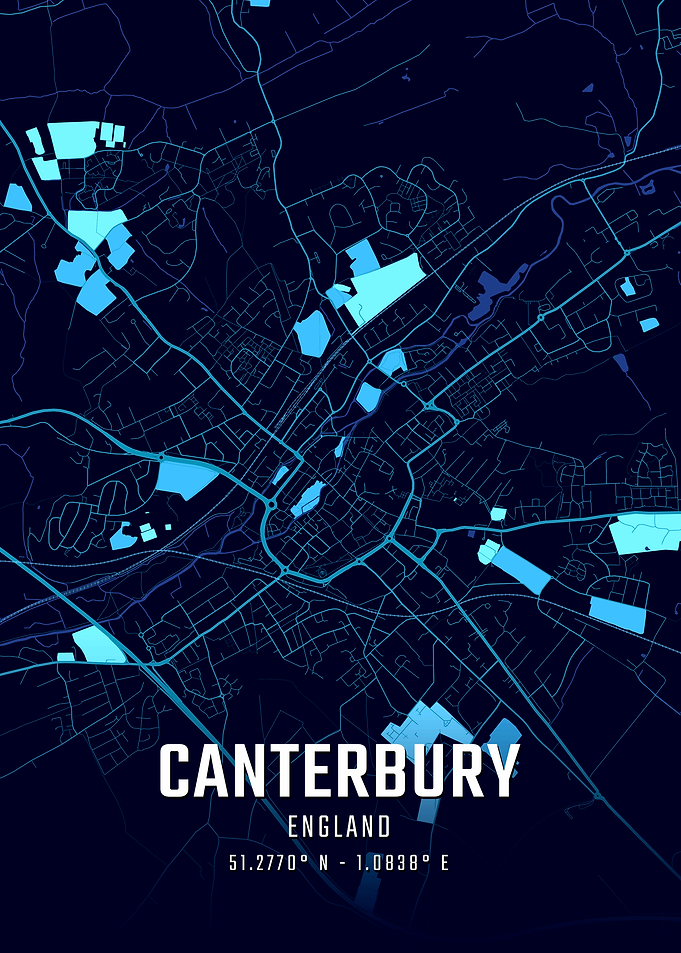Canterbury England Midnight City Map Art